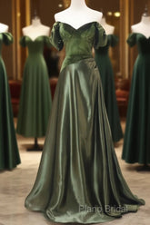 A-Line Green Sweetheart Velvet Long Party Dresses, Green Formal Dresses Formal Prom Dresses