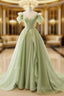 A-Line Green Tulle Long Formal Prom Dresses, Green Tulle Long Formal Dresses