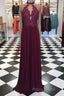 A Line High Neck Lace Long Formal Prom Dresses, Lace Evening Dresses