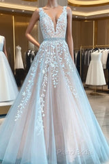 A-Line Ivory Lace Appliqued Long Wedding Dresses Formal Dresses Formal Prom Dresses