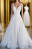 A-Line V Neck Lace Appliques Wedding Dresses