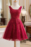 A-Line Knee-Length Red Tulle Homecoming Dresses With Appliques