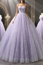 A Line Lilac Tulle Long Formal Prom Dresses, Lilac Long Formal Evening Dresses