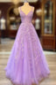 A-Line Lilac Tulle Formal Prom Dresses Violet V-Neck Formal Dresses Uk