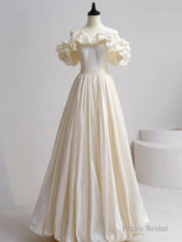 A-Line Off Shoulder Beige Taffeta Long Prom Dresses, Beige Formal Evening Dress