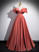 A-Line Off Shoulder Off Shoulder Satin Long Prom Dress, Watermelon Red Long Formal Dress