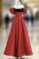 A-Line Off Shoulder Satin Dark Red Long Formal Prom Dresses, Red Long Formal Dresses