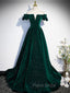 A-Line Off Shoulder Velvet Long Formal Prom Dresses, Green Velvet Graduation Dresses