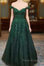 A-Line Off-the-Shoulder Glitter Appliqued Tulle Formal Prom Dresses/Evening Dresses with Regular Straps