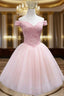 A-line Off-the-Shoulder Sleeveless Tulle Short/Mini Homecoming Dresses With Sequins Beading