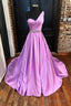 A-line One-Shoulder Sleeveless Satin Long/Floor-Length Prom Dresses With Beading Pleated