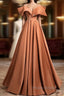 A-Line Orange Satin Beaded Sweetheart Formal Prom Dresses, Orange Long Evening Dresses