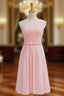 A-Line Pink Chiffon One Shoulder Pleats Short Bridesmaid Dresses
