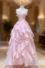A Line Pink Long Formal Prom Dresses,Strapless Evening Gown
