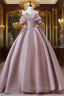 A-Line Pink Satin Long Formal Prom Dresses, Pink Long Evening Dresses