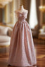 A-Line Pink Strapless Bow Formal Prom Dresses