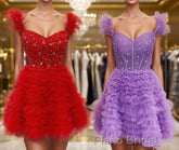 A-line/Princess Off-the-Shoulder Knee-Length Tulle Homecoming Dresses with Cascading Ruffles