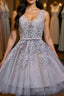 A-Line/Princess Straps Short/Mini Tulle Homecoming Dresses With Appliques Lace