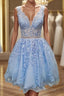A-Line/Princess V-neck Short/Mini Tulle Homecoming Dresses With Appliques Lace