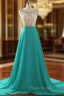 A Line Formal Prom Dresses Chiffon Evening Dresses Illusion Sparkly Beading Bodice Formal Prom Dresses
