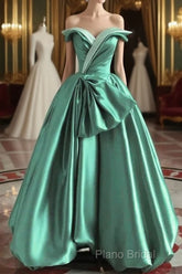 A-Line Satin Off-The-Shoulder Long Formal Prom Dresses Wedding Dresses