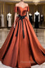 A Line Satin Orange Long Formal Prom Dresses, Orange Formal Bridesmaid Dresses