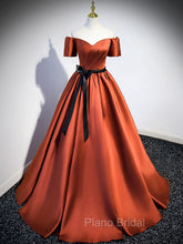 A Line Satin Orange Long Formal Prom Dresses, Orange Formal Bridesmaid Dresses