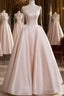 A-Line Satin Pink Champagne Long Formal Prom Dresses, Pink Champagne Long Formal Dresses