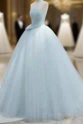 A-Line Satin Tulle Blue Quinceanera Dresses Long Formal Prom Dresses Ball Gown Off Shoulder