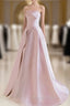 A-Line Satin Tulle Pink Long Formal Prom Dresses, Pink Long Formal Dresses