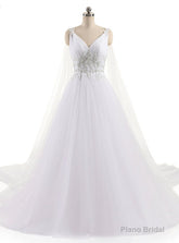 A-Line Sexy V Neck Custom Made Beaded Appliques Wedding Dress