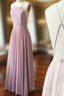 A-Line Simple Pink Chiffon Halter Crosed Straps Formal Prom Dresses