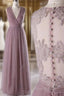 A-Line Sleeveless Tulle Sheath V Neck Tulle Lace Bridesmaid Dresses
