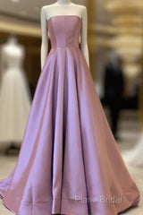 A-Line Strapless Satin Formal Prom Dresses Mauve Pink Formal Gown Floor Length