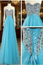 A Line Sweetheart Neck Blue Floor Length Long Formal Prom Dresses, Formal Dresses