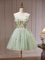 A- Line Sweetheart Neck Tulle Green Short Formal Prom Dresses, Green Homecoming Dresses