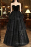 A-Line Sweetheart Neck Tulle Velvet Black Long Formal Prom Dresses, Black Formal Dresses