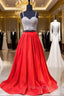 A-line Sweetheart Spaghetti Strap Satin Red Two Piece Formal Prom Dresses
