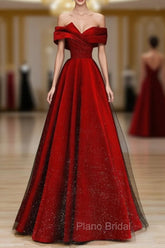 A-Line Tulle Burgundy Long Formal Prom Dresses, Burgundy Formal Dresses
