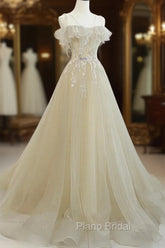 A-Line Tulle Straps Beaed Lace Long Formal Dresses, Tulle Evening Dresses Formal Prom Dresses