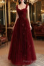 A-Line Tulle Sweetheart Straps Long Formal Dresses, Wine Red Formal Dresses Formal Prom Dresses