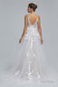 A-Line Tulle V-Neck Lace Beaded Flower Wedding Dresses