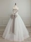 A-Line Tulle White Long Formal Prom Dresses, White Formal Party Dresses