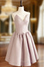 A-Line V Neck Pink Short Formal Prom Dresses, Pink Homecoming Dresses