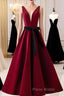 A Line V Neck Short Burgundy Formal Prom Dresses, Wine Red Short Formal Graduation Homecoming Dresses