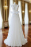A-Line V Neck White Tulle Long Wedding Dresses with Bow