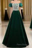 A-Line Velvet Sequin Beads Green Long Formal Prom Dresses Formal Dresses Elegant