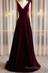 A-Line Velvet V-Neckline Sleeveless Long Party Dresses Formal Prom Dresses Bridesmaid Dresses