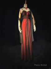 A-line Vintage Style Black and Red Beaded Prom Dress, Black and Red Formal Dress