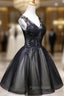 Adorable Black V-neckline Lace and Tulle Party Dresses, Short Formal Prom Dresses